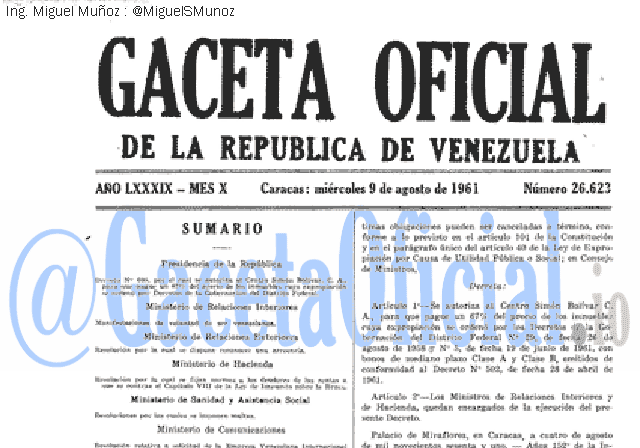 Gaceta Oficial 26623 del 9 Agosto 1961