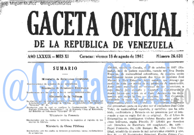 Gaceta Oficial 26631 del 18 Agosto 1961