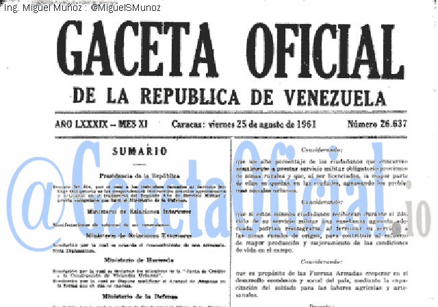 Gaceta Oficial 26637 del 25 Agosto 1961