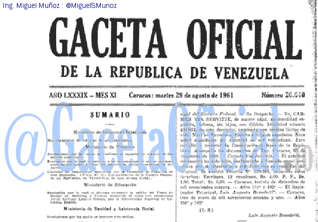 Gaceta Oficial 26640 del 29 Agosto 1961