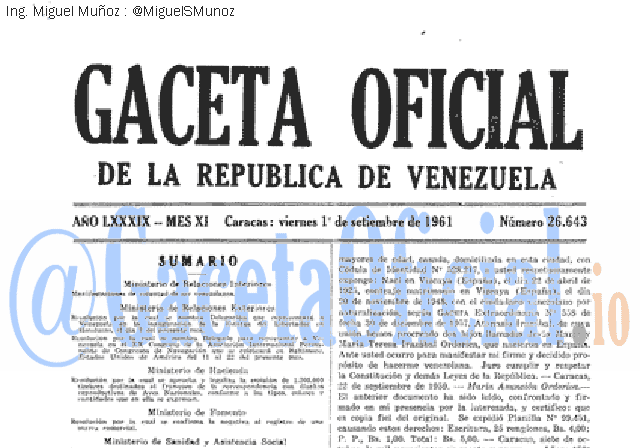 Gaceta Oficial 26643 del 1 Septiembre 1961