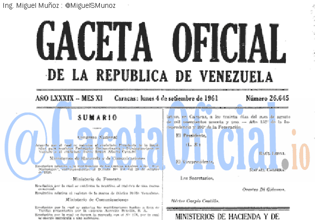 Gaceta Oficial 26645 del 4 Septiembre 1961