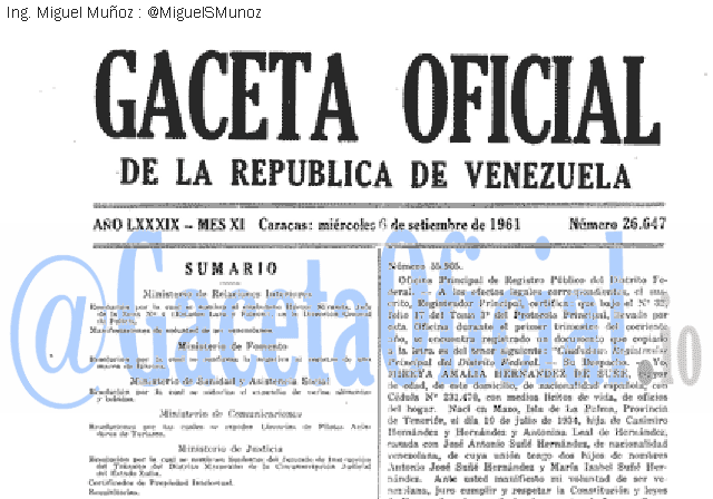 Gaceta Oficial 26647 del 6 Septiembre 1961