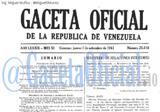 Gaceta Oficial 26648 del 7 Septiembre 1961