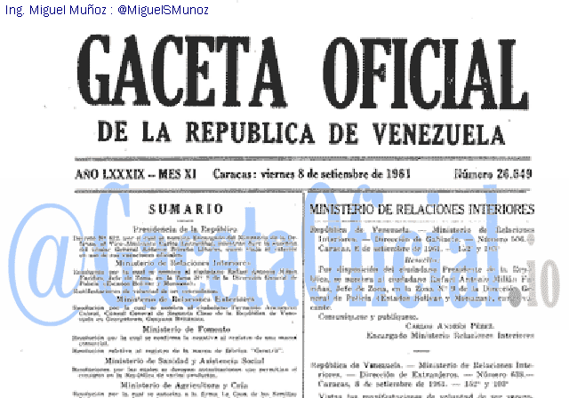 Gaceta Oficial 26649 del 8 Septiembre 1961