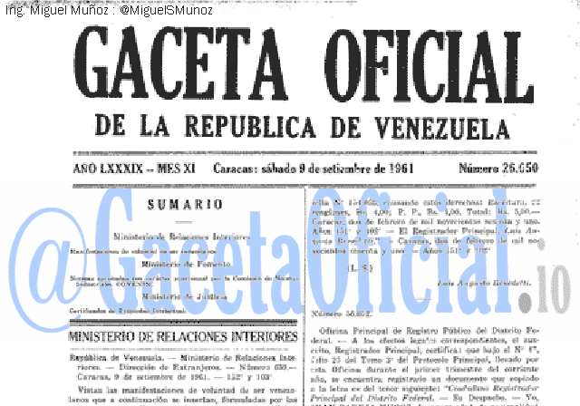 Gaceta Oficial 26650 del 9 Septiembre 1961