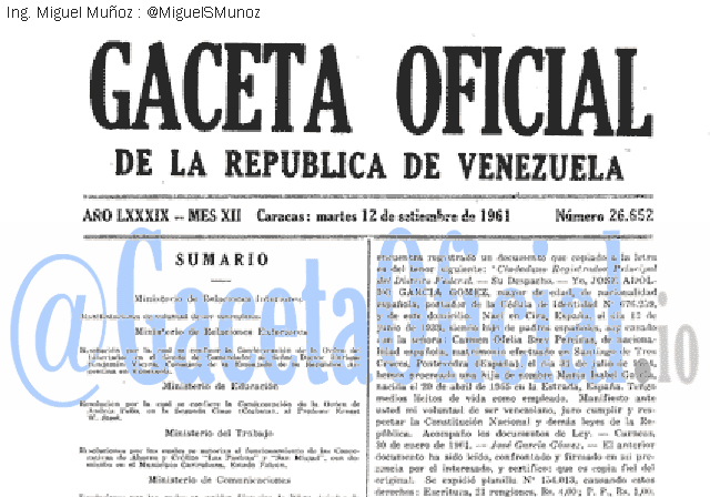 Gaceta Oficial 26652 del 12 Septiembre 1961