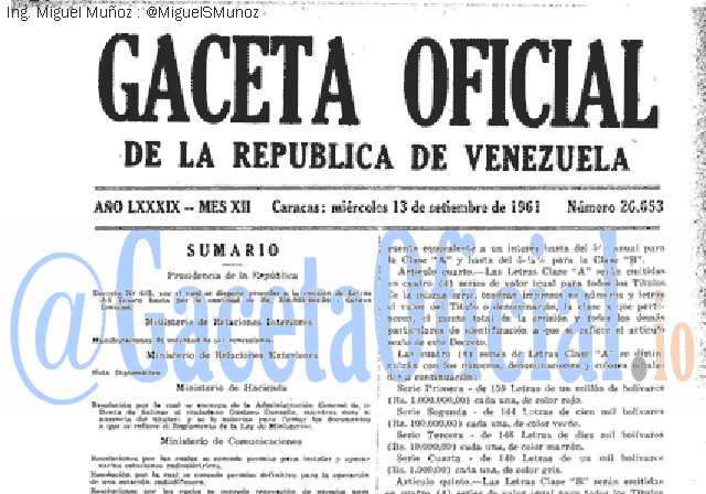 Gaceta Oficial 26653 del 13 Septiembre 1961