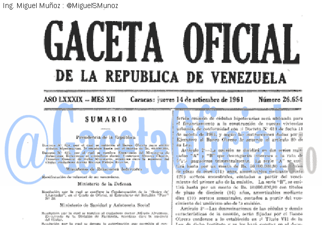 Gaceta Oficial 26654 del 14 Septiembre 1961