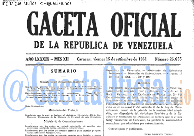 Gaceta Oficial 26655 del 15 Septiembre 1961