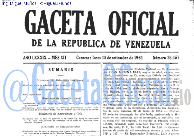 Gaceta Oficial 26657 del 18 Septiembre 1961
