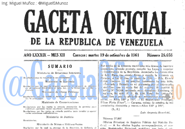 Gaceta Oficial 26658 del 19 Septiembre 1961