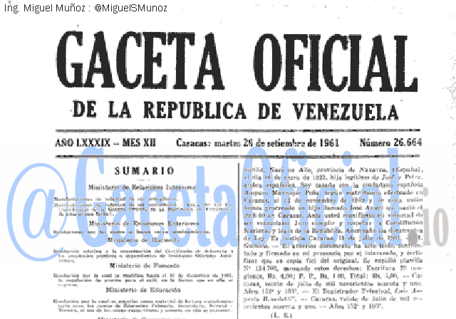 Gaceta Oficial 26664 del 26 Septiembre 1961