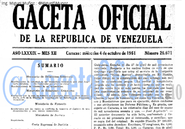 Gaceta Oficial 26671 del 4 Octubre 1961