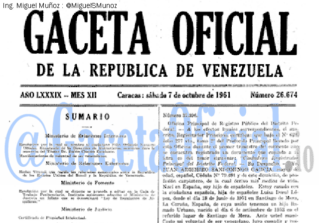 Gaceta Oficial 26674 del 7 Octubre 1961