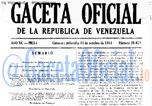 Gaceta Oficial 26677 del 11 Octubre 1961
