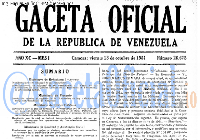 Gaceta Oficial 26678 del 13 Octubre 1961