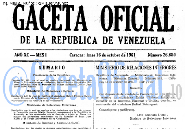 Gaceta Oficial 26680 del 16 Octubre 1961