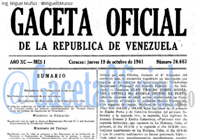 Gaceta Oficial 26683 del 19 Octubre 1961