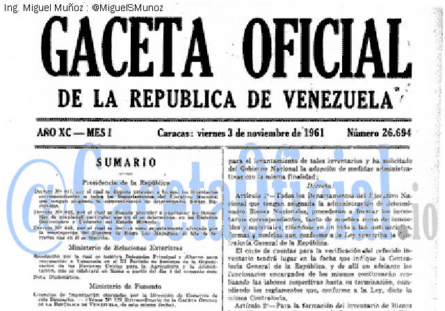 Gaceta Oficial 26694 del 3 Noviembre 1961