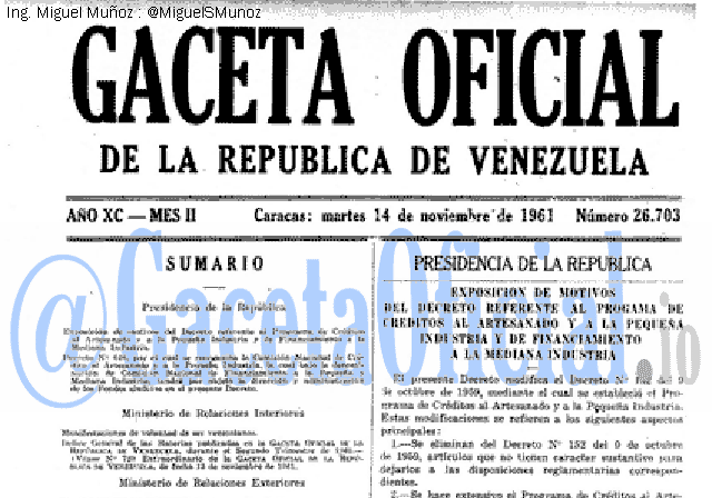 Gaceta Oficial 26703 del 14 Noviembre 1961