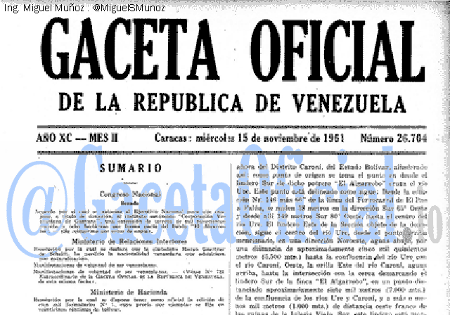 Gaceta Oficial 26704 del 15 Noviembre 1961