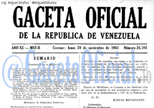 Gaceta Oficial 26708 del 20 Noviembre 1961