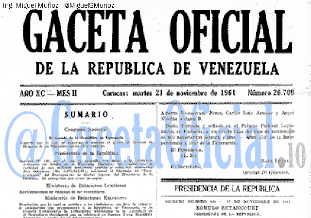Gaceta Oficial 26709 del 21 Noviembre 1961