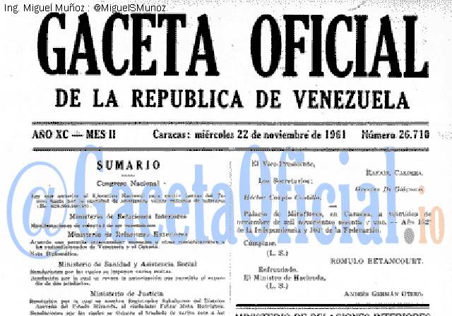 Gaceta Oficial 26710 del 22 Noviembre 1961