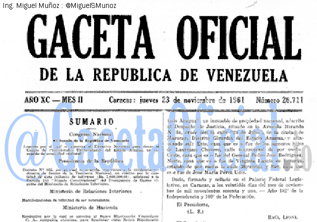 Gaceta Oficial 26711 del 23 Noviembre 1961