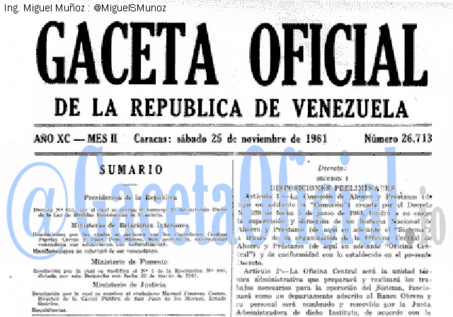 Gaceta Oficial 26713 del 25 Noviembre 1961