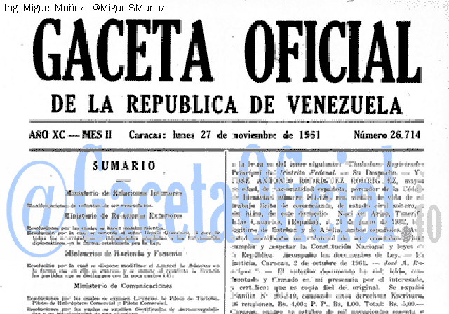 Gaceta Oficial 26714 del 27 Noviembre 1961