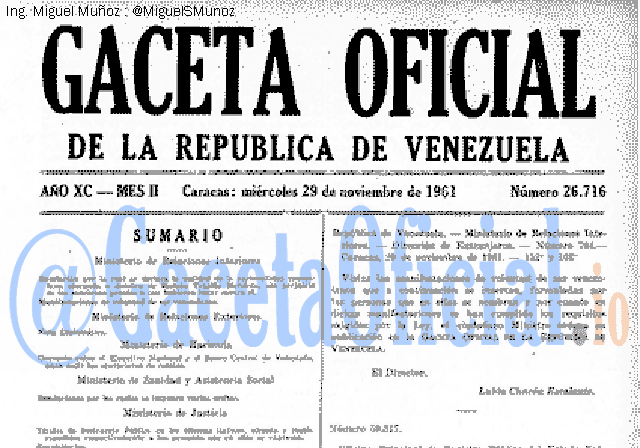 Gaceta Oficial 26716 del 29 Noviembre 1961