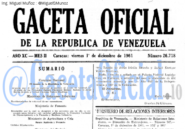 Gaceta Oficial 26718 del 1 Diciembre 1961