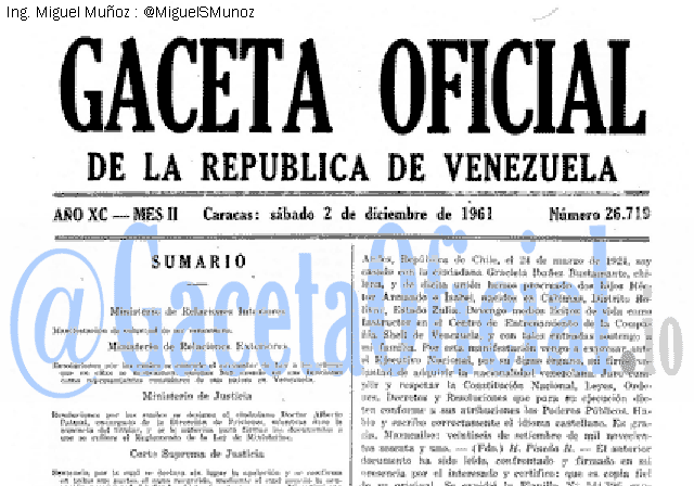 Gaceta Oficial 26719 del 2 Diciembre 1961