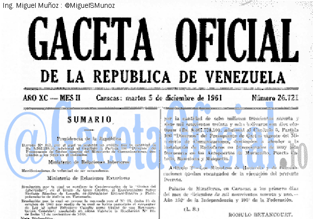 Gaceta Oficial 26721 del 5 Diciembre 1961