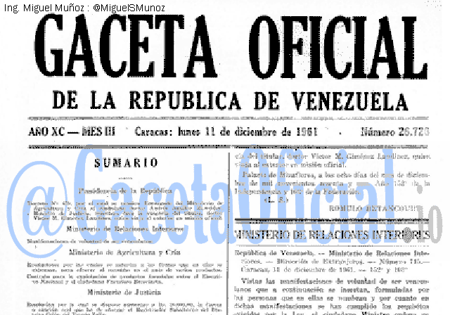 Gaceta Oficial 26726 del 11 Diciembre 1961