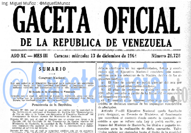 Gaceta Oficial 26728 del 13 Diciembre 1961