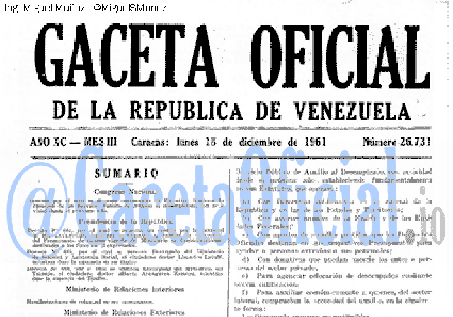 Gaceta Oficial 26731 del 18 Diciembre 1961