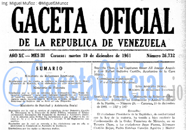 Gaceta Oficial 26732 del 19 Diciembre 1961