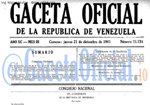 Gaceta Oficial 26734 del 21 Diciembre 1961