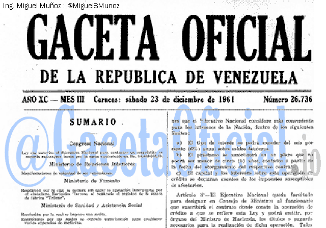 Gaceta Oficial 26736 del 23 Diciembre 1961