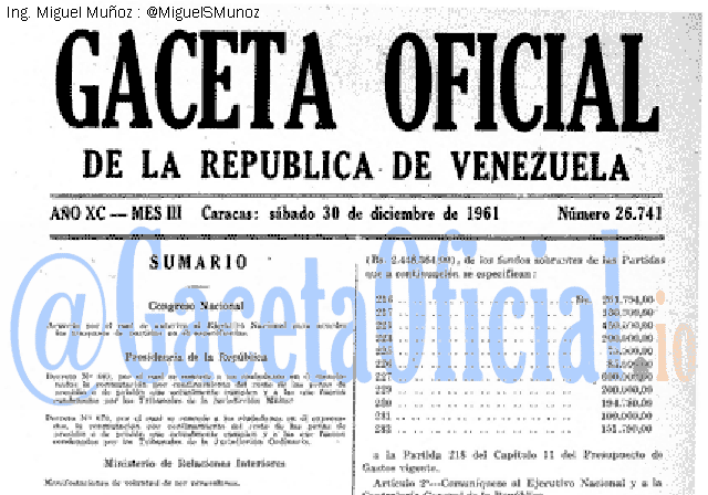 Gaceta Oficial 26741 del 30 Diciembre 1961