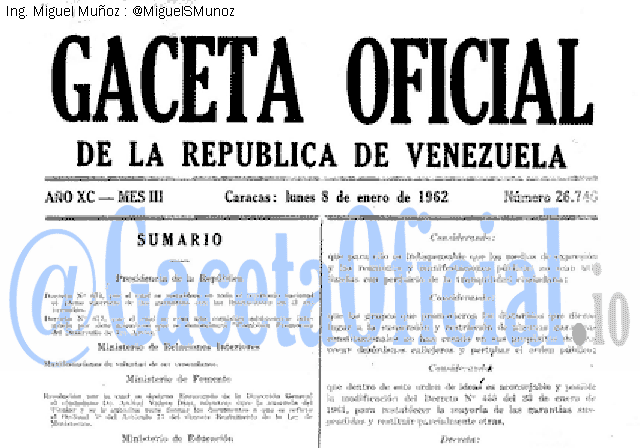 Gaceta Oficial 26746 del 8 Enero 1962