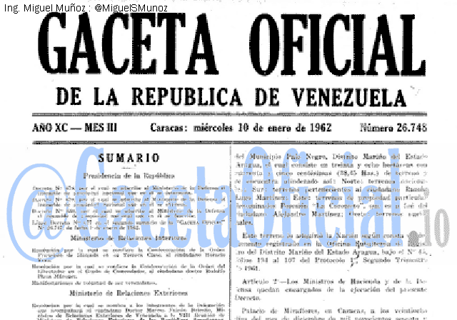 Gaceta Oficial 26748 del 10 Enero 1962