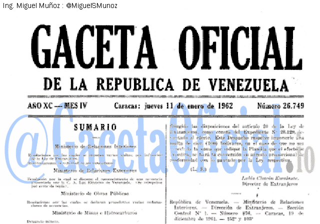 Gaceta Oficial 26749 del 11 Enero 1962