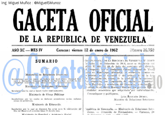 Gaceta Oficial 26750 del 12 Enero 1962