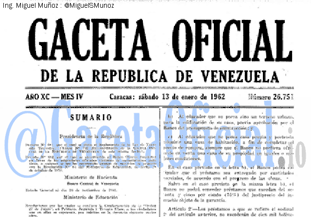 Gaceta Oficial 26751 del 13 Enero 1962