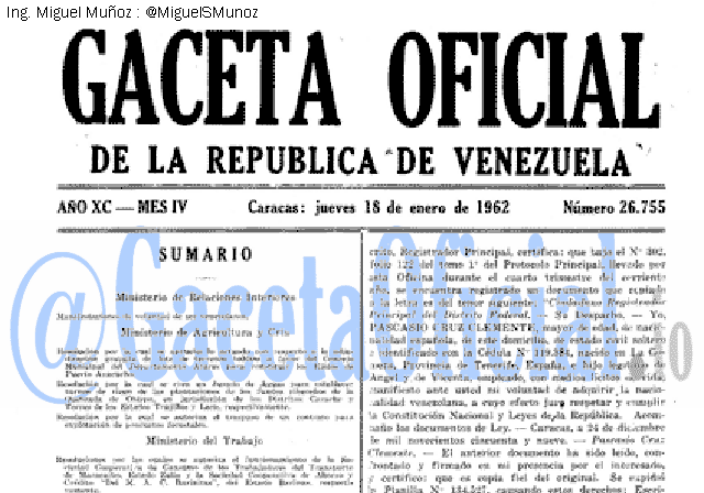 Gaceta Oficial 26755 del 18 Enero 1962