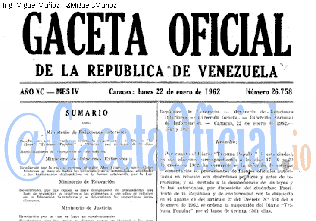 Gaceta Oficial 26758 del 22 Enero 1962